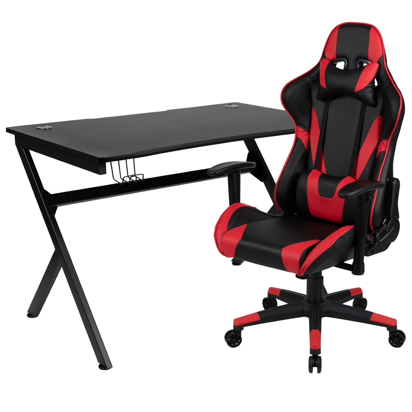 BLACK GAMING DESK AND RED/BLACK RECLINING GAMING CHAIR SET WITH CUP HOLDER, HEADPHONE HOOK & 2 WIRE MANAGEMENT HOLES: <font color=green>FREE SHIPPING!</font> BLACK GAMING DESK AND RED/BLACK RECLINING GAMING CHAIR SET WITH CUP HOLDER, HEADPHONE HOOK & 2 WIRE MANAGEMENT HOLES: <font color=green>FREE SHIPPING!</font>