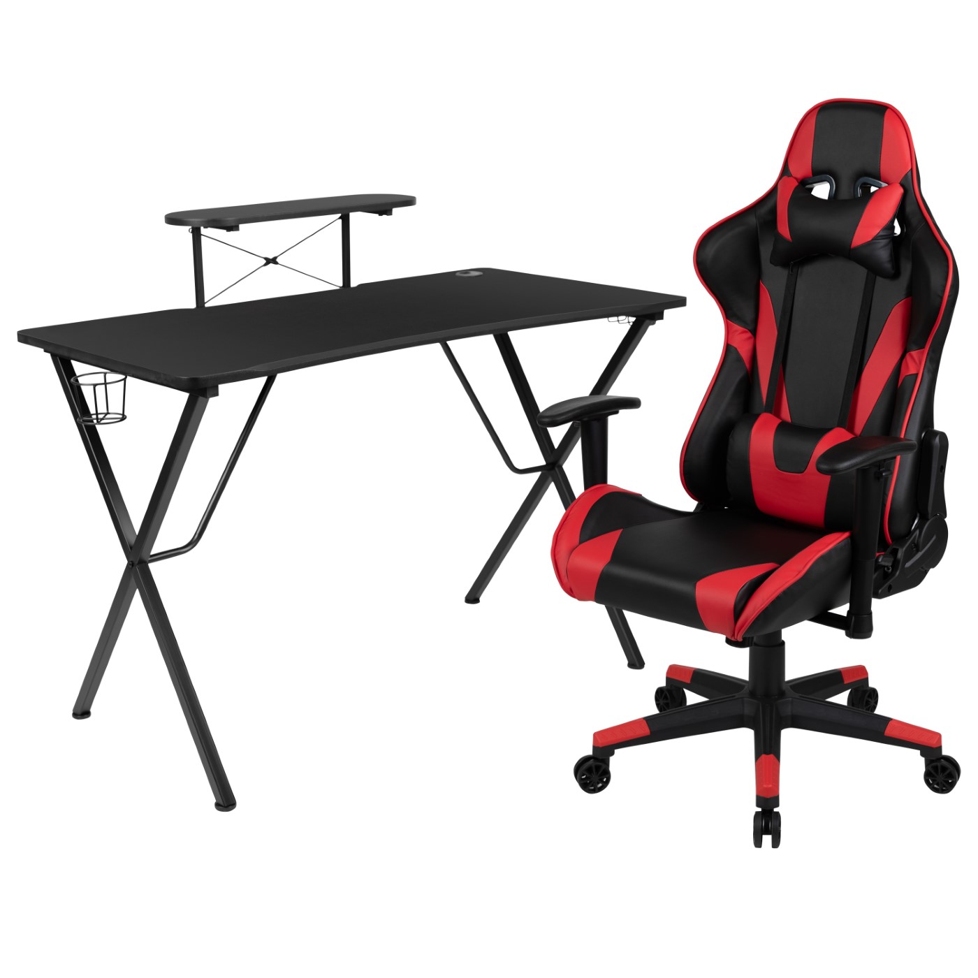 BLACK GAMING DESK AND RED/BLACK RECLINING GAMING CHAIR SET WITH CUP HOLDER, HEADPHONE HOOK, AND MONITOR/SMARTPHONE STAND: <font color=green>FREE SHIPPING!</font> BLACK GAMING DESK AND RED/BLACK RECLINING GAMING CHAIR SET WITH CUP HOLDER, HEADPHONE HOOK, AND MONITOR/SMARTPHONE STAND: <font color=green>FREE SHIPPING!</font>