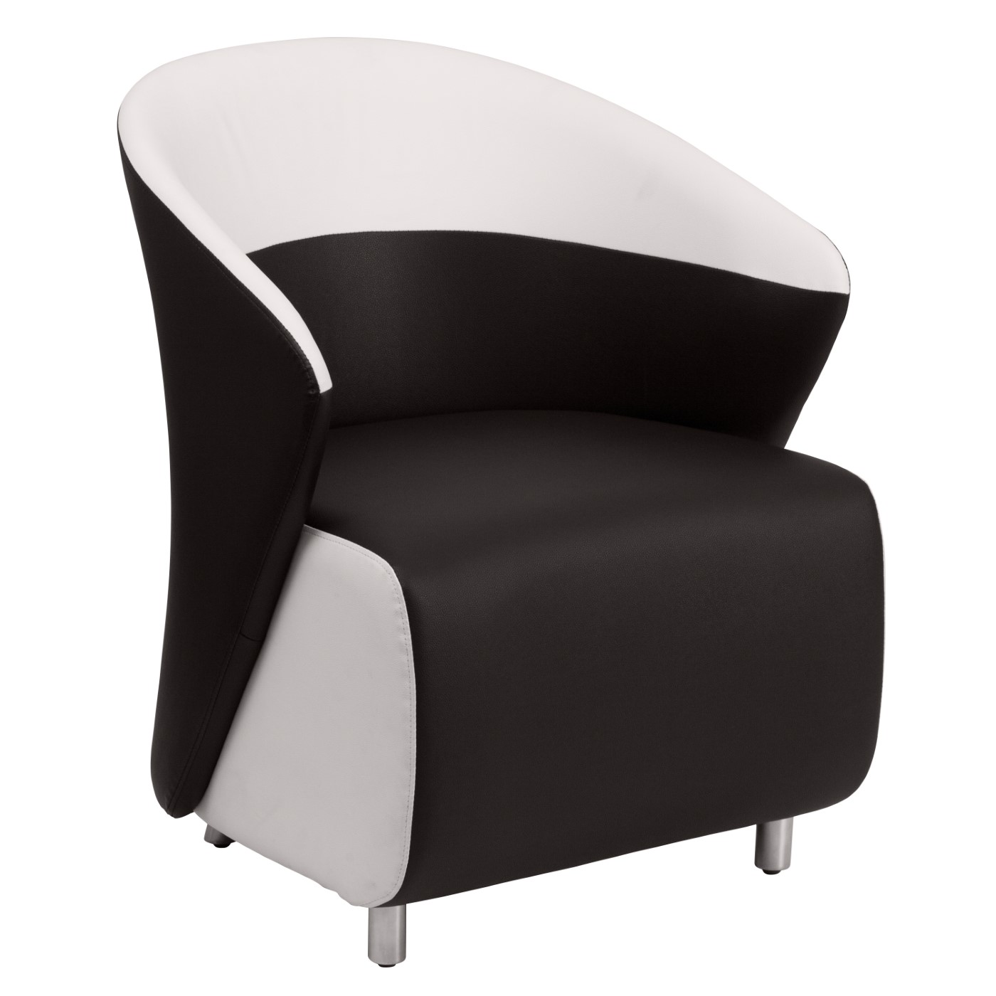 BLACK LEATHERSOFT CURVED BARREL BACK LOUNGE CHAIR WITH MELROSE WHITE DETAILING <font color=green>FREE SHIPPING!</font> BLACK LEATHERSOFT CURVED BARREL BACK LOUNGE CHAIR WITH MELROSE WHITE DETAILING <font color=green>FREE SHIPPING!</font>