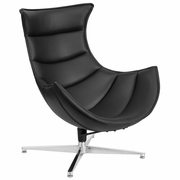 BLACK LEATHERSOFT SWIVEL COCOON CHAIR <font color=green>FREE SHIPPING!</font>