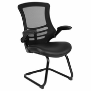 BLACK MESH SLED BASE SIDE RECEPTION CHAIR WITH WHITE STITCHED LEATHERSOFT SEAT AND FLIP-UP ARMS: <font color=green>FREE SHIPPING!</font> BLACK MESH SLED BASE SIDE RECEPTION CHAIR WITH WHITE STITCHED LEATHERSOFT SEAT AND FLIP-UP ARMS: <font color=green>FREE SHIPPING!</font>