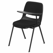 BLACK PADDED ERGONOMIC SHELL CHAIR WITH LEFT HANDED FLIP-UP TABLET ARM <font color=green>FREE SHIPPING!</font>