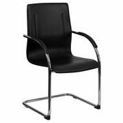 BLACK VINYL SIDE RECEPTION CHAIR WITH CHROME SLED BASE <font color=green>FREE SHIPPING!</font>
