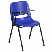 BLUE ERGONOMIC SHELL CHAIR WITH RIGHT HANDED FLIP-UP TABLET ARM: <font color=green>FREE SHIPPING!</font>