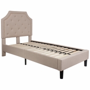 BRIGHTON TWIN SIZE TUFTED UPHOLSTERED PLATFORM BED IN BEIGE FABRIC: <font color=green>FREE SHIPPING!</font>