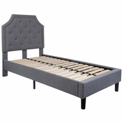 BRIGHTON TWIN SIZE TUFTED UPHOLSTERED PLATFORM BED IN LIGHT GRAY FABRIC: <font color=green>FREE SHIPPING!</font>