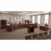 BUDGET COURTROOM FURNITURE: Council Chambers Desks, Half Moon Conference Tables, Judge's Desks, Attorney Desks, Witness Court Reporter Desks, Lecterns, Courtroom Seating from Ergonomic Home.