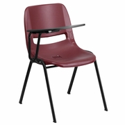 BURGUNDY ERGONOMIC SHELL CHAIR WITH RIGHT HANDED FLIP-UP TABLET ARM: <font color=green>FREE SHIPPING!</font>
