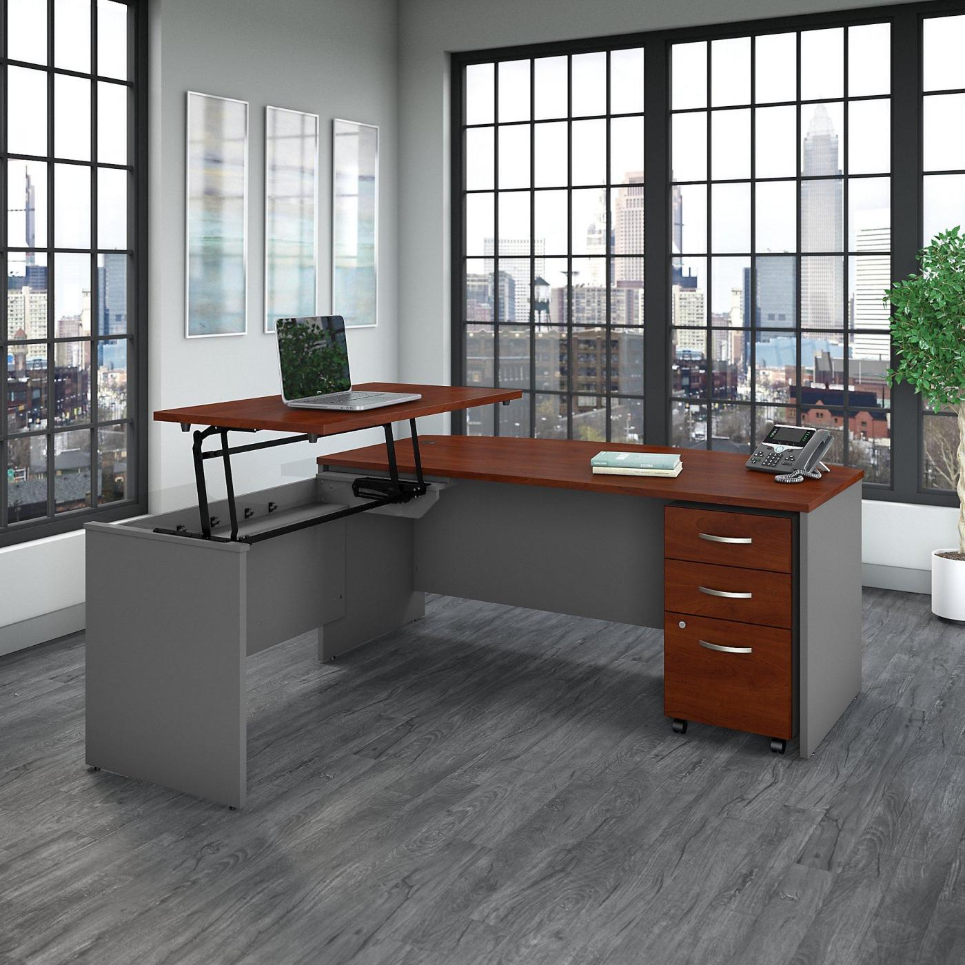 Standing Desk Bow Front Sit to Stand L Shaped Desk Free Shipping