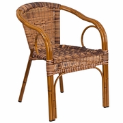 CADIZ SERIES BURNING BROWN RATTAN RESTAURANT PATIO CHAIR WITH DARK RED BAMBOO-ALUMINUM FRAME: <font color=green>FREE SHIPPING!</font>