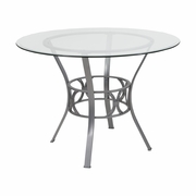 CARLISLE 42'' ROUND GLASS DINING TABLE WITH SILVER METAL FRAME: <font color=green>FREE SHIPPING!</font>