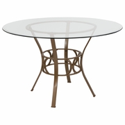 CARLISLE 48'' ROUND GLASS DINING TABLE WITH MATTE GOLD METAL FRAME <font color=green>FREE SHIPPING!</font>