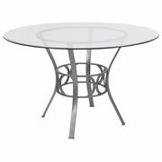 CARLISLE 48'' ROUND GLASS DINING TABLE WITH SILVER METAL FRAME <font color=green>FREE SHIPPING!</font>