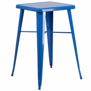 COMMERCIAL GRADE 23.75" SQUARE BLUE METAL INDOOR-OUTDOOR BAR HEIGHT TABLE: <font color=green>FREE SHIPPING!</font>