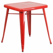 COMMERCIAL GRADE 23.75" SQUARE RED METAL INDOOR-OUTDOOR TABLE: <font color=green>FREE SHIPPING!</font>