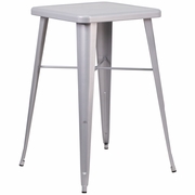 COMMERCIAL GRADE 23.75" SQUARE SILVER METAL INDOOR-OUTDOOR BAR HEIGHT TABLE: <font color=green>FREE SHIPPING!</font>