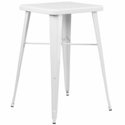 COMMERCIAL GRADE 23.75" SQUARE WHITE METAL INDOOR-OUTDOOR BAR HEIGHT TABLE: <font color=green>FREE SHIPPING!</font>