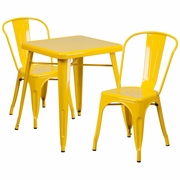 COMMERCIAL GRADE 23.75" SQUARE YELLOW METAL INDOOR-OUTDOOR TABLE SET WITH 2 STACK CHAIRS <font color=green>FREE SHIPPING!</font>
