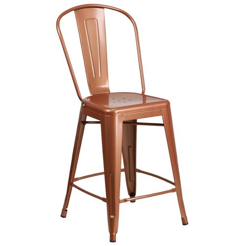 COMMERCIAL GRADE 24" HIGH COPPER METAL INDOOR-OUTDOOR COUNTER HEIGHT STOOL WITH BACK: <font color=green>FREE SHIPPING!</font>