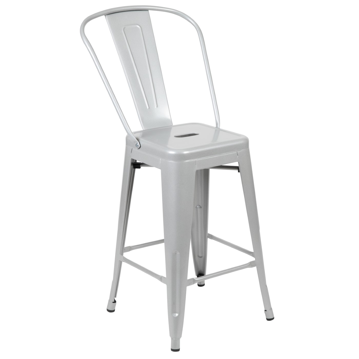 COMMERCIAL GRADE 24" HIGH SILVER METAL INDOOR-OUTDOOR COUNTER HEIGHT STOOL WITH REMOVABLE BACK: <font color=green>FREE SHIPPING!</font> COMMERCIAL GRADE 24" HIGH SILVER METAL INDOOR-OUTDOOR COUNTER HEIGHT STOOL WITH REMOVABLE BACK: <font color=green>FREE SHIPPING!</font>