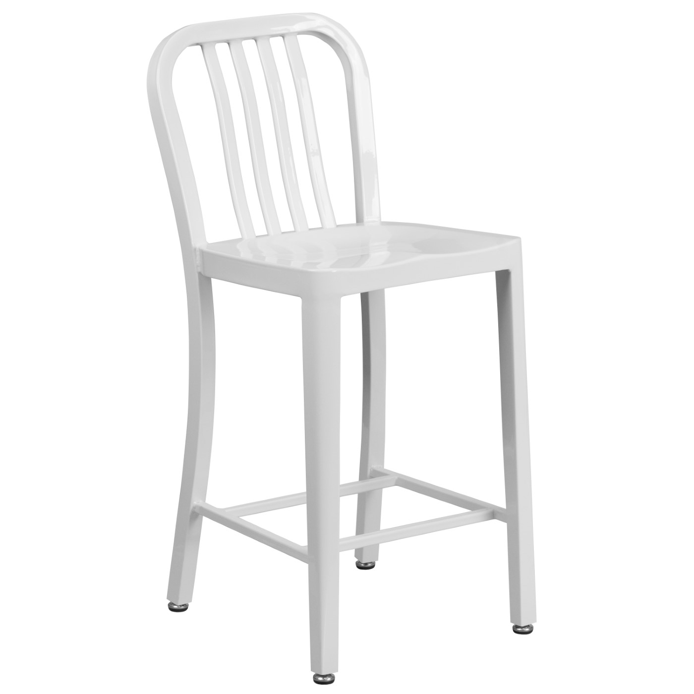 COMMERCIAL GRADE 24" HIGH WHITE METAL INDOOR-OUTDOOR COUNTER HEIGHT STOOL WITH VERTICAL SLAT BACK: <font color=green>FREE SHIPPING!</font> COMMERCIAL GRADE 24" HIGH WHITE METAL INDOOR-OUTDOOR COUNTER HEIGHT STOOL WITH VERTICAL SLAT BACK: <font color=green>FREE SHIPPING!</font>
