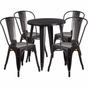 COMMERCIAL GRADE 24" ROUND BLACK-ANTIQUE GOLD METAL INDOOR-OUTDOOR TABLE SET WITH 4 CAFE CHAIRS <font color=green>FREE SHIPPING!</font>