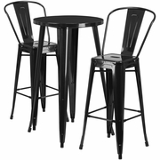 COMMERCIAL GRADE 24" ROUND BLACK METAL INDOOR-OUTDOOR BAR TABLE SET WITH 2 CAFE STOOLS: <font color=green>FREE SHIPPING!</font>