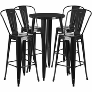 COMMERCIAL GRADE 24" ROUND BLACK METAL INDOOR-OUTDOOR BAR TABLE SET WITH 4 CAFE STOOLS: <font color=green>FREE SHIPPING!</font>
