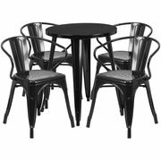 COMMERCIAL GRADE 24" ROUND BLACK METAL INDOOR-OUTDOOR TABLE SET WITH 4 ARM CHAIRS: <font color=green>FREE SHIPPING!</font>