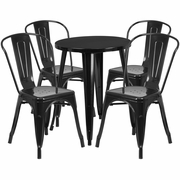 COMMERCIAL GRADE 24" ROUND BLACK METAL INDOOR-OUTDOOR TABLE SET WITH 4 CAFE CHAIRS: <font color=green>FREE SHIPPING!</font>