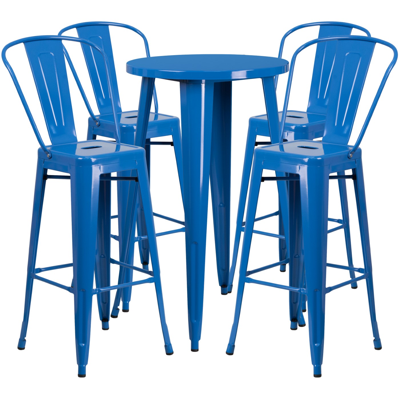 COMMERCIAL GRADE 24" ROUND BLUE METAL INDOOR-OUTDOOR BAR TABLE SET WITH 4 CAFE STOOLS: <font color=green>FREE SHIPPING!</font> COMMERCIAL GRADE 24" ROUND BLUE METAL INDOOR-OUTDOOR BAR TABLE SET WITH 4 CAFE STOOLS: <font color=green>FREE SHIPPING!</font>