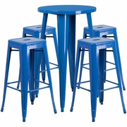 COMMERCIAL GRADE 24" ROUND BLUE METAL INDOOR-OUTDOOR BAR TABLE SET WITH 4 SQUARE SEAT BACKLESS STOOLS <font color=green>FREE SHIPPING!</font>