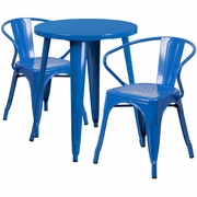 COMMERCIAL GRADE 24" ROUND BLUE METAL INDOOR-OUTDOOR TABLE SET WITH 2 ARM CHAIRS <font color=green>FREE SHIPPING!</font>