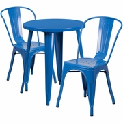 COMMERCIAL GRADE 24" ROUND BLUE METAL INDOOR-OUTDOOR TABLE SET WITH 2 CAFE CHAIRS <font color=green>FREE SHIPPING!</font>