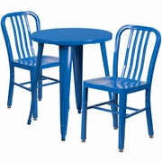 COMMERCIAL GRADE 24" ROUND BLUE METAL INDOOR-OUTDOOR TABLE SET WITH 2 VERTICAL SLAT BACK CHAIRS <font color=green>FREE SHIPPING!</font>