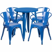 COMMERCIAL GRADE 24" ROUND BLUE METAL INDOOR-OUTDOOR TABLE SET WITH 4 ARM CHAIRS <font color=green>FREE SHIPPING!</font>