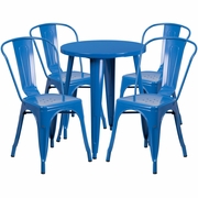 COMMERCIAL GRADE 24" ROUND BLUE METAL INDOOR-OUTDOOR TABLE SET WITH 4 CAFE CHAIRS <font color=green>FREE SHIPPING!</font>