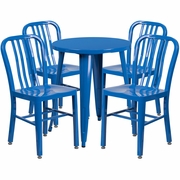 COMMERCIAL GRADE 24" ROUND BLUE METAL INDOOR-OUTDOOR TABLE SET WITH 4 VERTICAL SLAT BACK CHAIRS <font color=green>FREE SHIPPING!</font>