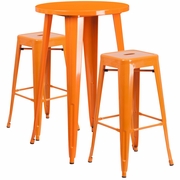 COMMERCIAL GRADE 24" ROUND ORANGE METAL INDOOR-OUTDOOR BAR TABLE SET WITH 2 SQUARE SEAT BACKLESS STOOLS: <font color=green>FREE SHIPPING!</font>