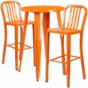 COMMERCIAL GRADE 24" ROUND ORANGE METAL INDOOR-OUTDOOR BAR TABLE SET WITH 2 VERTICAL SLAT BACK STOOLS <font color=green>FREE SHIPPING!</font>