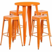 COMMERCIAL GRADE 24" ROUND ORANGE METAL INDOOR-OUTDOOR BAR TABLE SET WITH 4 SQUARE SEAT BACKLESS STOOLS: <font color=green>FREE SHIPPING!</font>