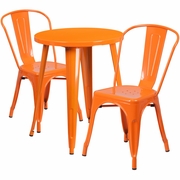 COMMERCIAL GRADE 24" ROUND ORANGE METAL INDOOR-OUTDOOR TABLE SET WITH 2 CAFE CHAIRS <font color=green>FREE SHIPPING!</font>