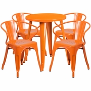 COMMERCIAL GRADE 24" ROUND ORANGE METAL INDOOR-OUTDOOR TABLE SET WITH 4 ARM CHAIRS <font color=green>FREE SHIPPING!</font>