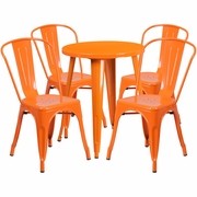 COMMERCIAL GRADE 24" ROUND ORANGE METAL INDOOR-OUTDOOR TABLE SET WITH 4 CAFE CHAIRS <font color=green>FREE SHIPPING!</font>