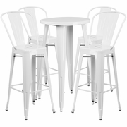 COMMERCIAL GRADE 24" ROUND WHITE METAL INDOOR-OUTDOOR BAR TABLE SET WITH 4 CAFE STOOLS: <font color=green>FREE SHIPPING!</font>
