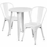 COMMERCIAL GRADE 24" ROUND WHITE METAL INDOOR-OUTDOOR TABLE SET WITH 2 CAFE CHAIRS <font color=green>FREE SHIPPING!</font>