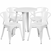COMMERCIAL GRADE 24" ROUND WHITE METAL INDOOR-OUTDOOR TABLE SET WITH 4 ARM CHAIRS <font color=green>FREE SHIPPING!</font>