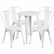 COMMERCIAL GRADE 24" ROUND WHITE METAL INDOOR-OUTDOOR TABLE SET WITH 4 CAFE CHAIRS <font color=green>FREE SHIPPING!</font>