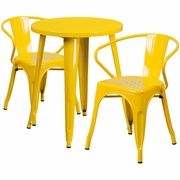 COMMERCIAL GRADE 24" ROUND YELLOW METAL INDOOR-OUTDOOR TABLE SET WITH 2 ARM CHAIRS <font color=green>FREE SHIPPING!</font>