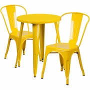 COMMERCIAL GRADE 24" ROUND YELLOW METAL INDOOR-OUTDOOR TABLE SET WITH 2 CAFE CHAIRS <font color=green>FREE SHIPPING!</font>